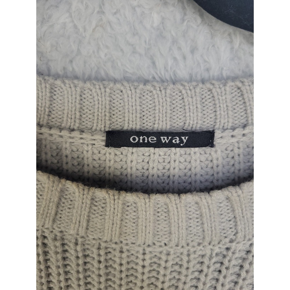 One Way Women's Sweater F Beige Knit Pullover Black Ribbon Lace Up Detail Japan - Picture 2 of 9
